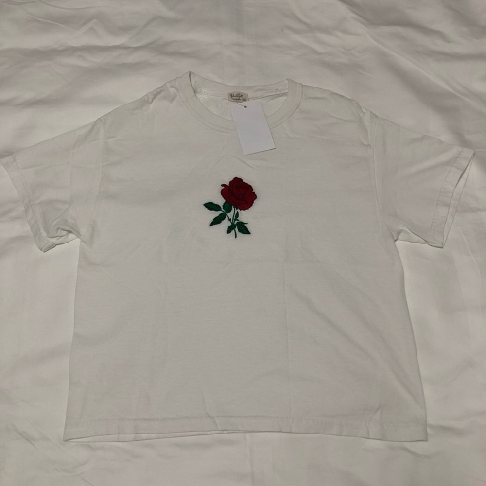 Brandy Melville John Galt Embroidered Rose Tee